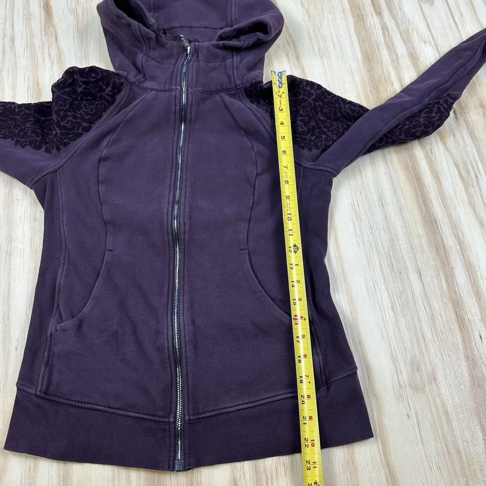 Lululemon Scuba Hoodie Women's 8 Black Cherry Floral Flock Cotton Fleece W4AMLS